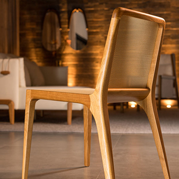 Wooden Cane & Rattan Dining Chair - Luxe Seat
