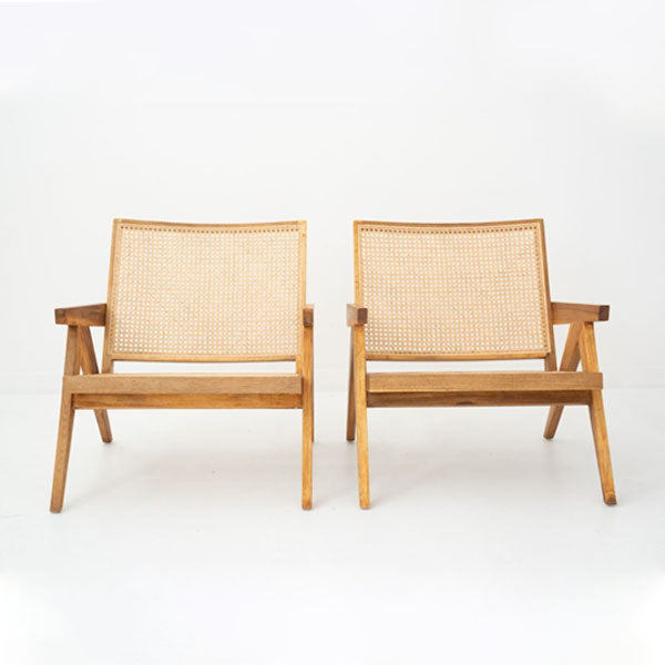 Wooden Cane & Rattan Lounge Chair - Charlie