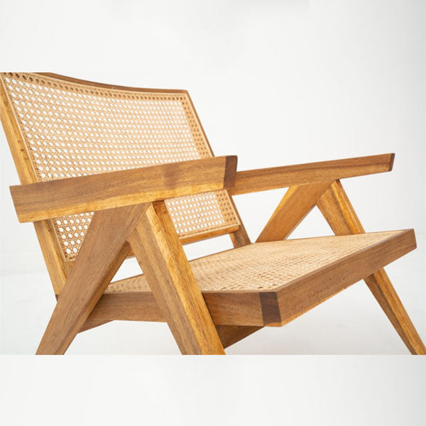 Wooden Cane & Rattan Lounge Chair - Charlie