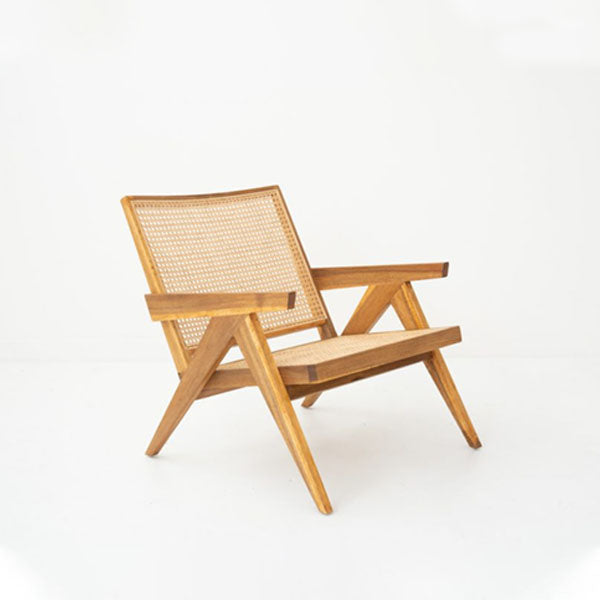 Wooden Cane & Rattan Lounge Chair - Charlie