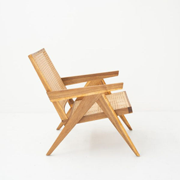 Wooden Cane & Rattan Lounge Chair - Charlie
