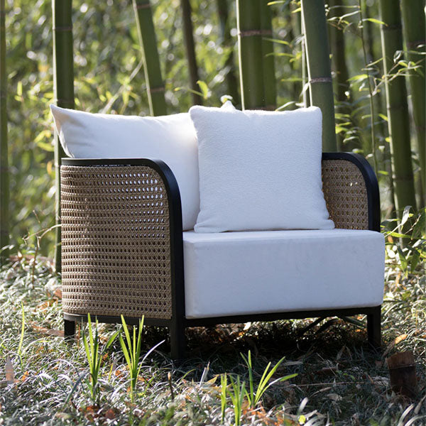 Wooden Cane & Rattan Lounge Chair - Valentina