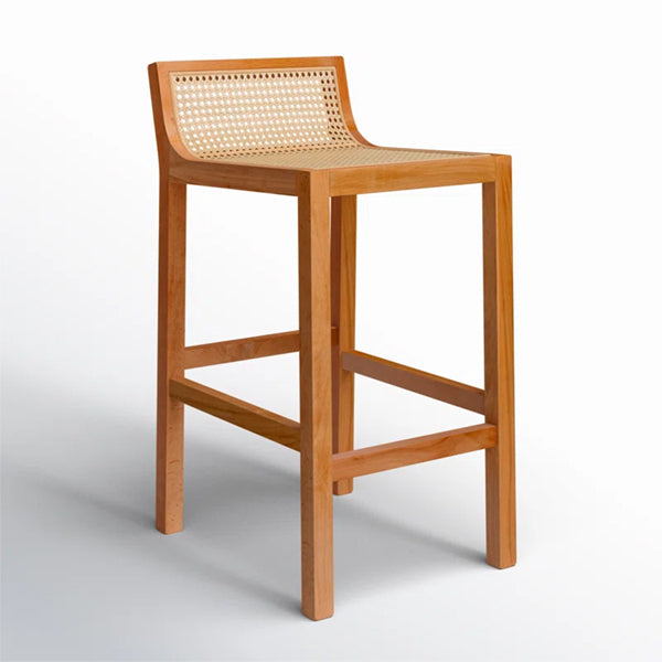 Wooden Cane & Rattan Bar Chair - Modern Swivel