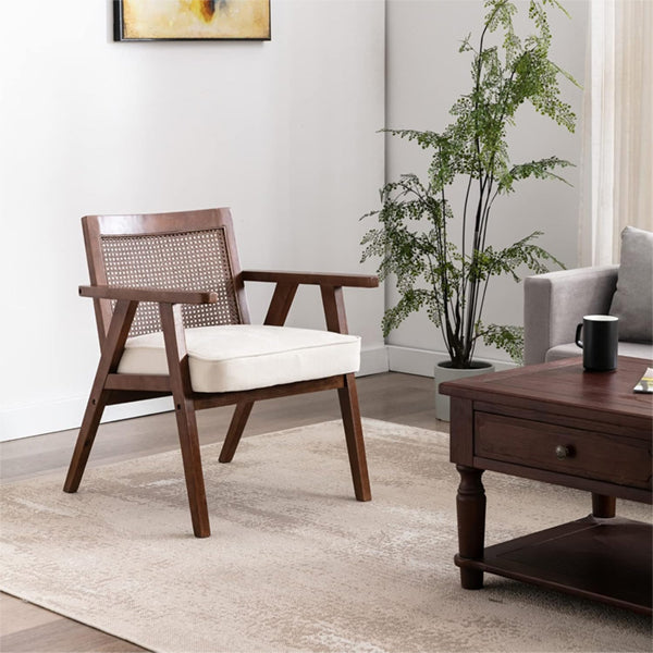 Wooden Cane & Rattan Lounge Chair - Lavish Seat
