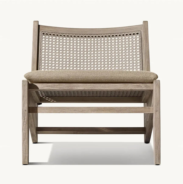 Wooden Cane & Rattan Lounge Chair - Lazy Snow