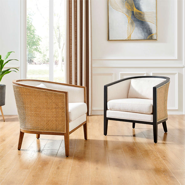 Wooden Cane & Rattan Lounge Chair - Pillow Paradise