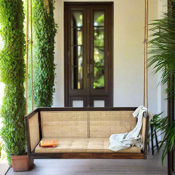 Wooden Cane & Rattan Swing - BlissEdge