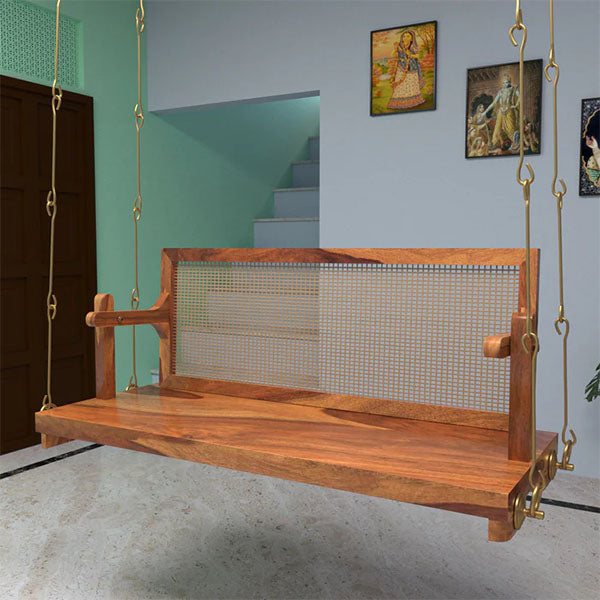 Wooden Cane & Rattan Swing - Moss