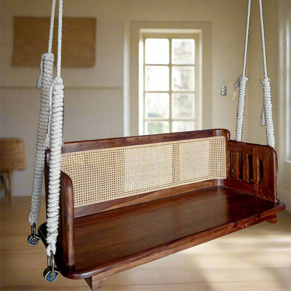 Wooden Cane & Rattan Swing - MysticHaven
