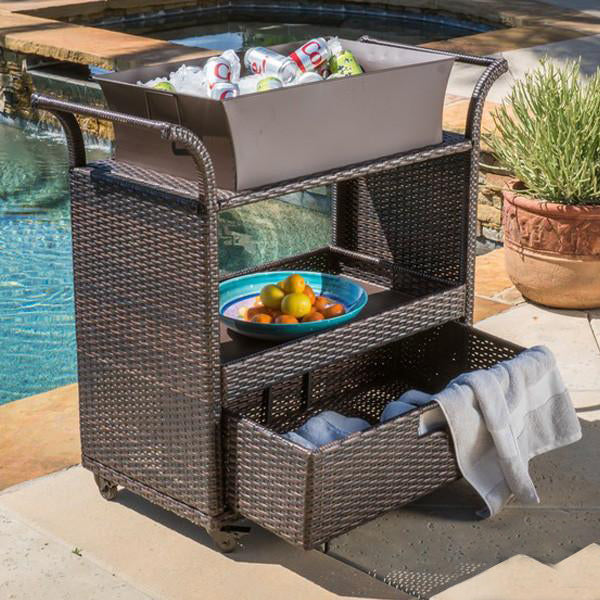 Outdoor Wicker Serving Trolley- Patio