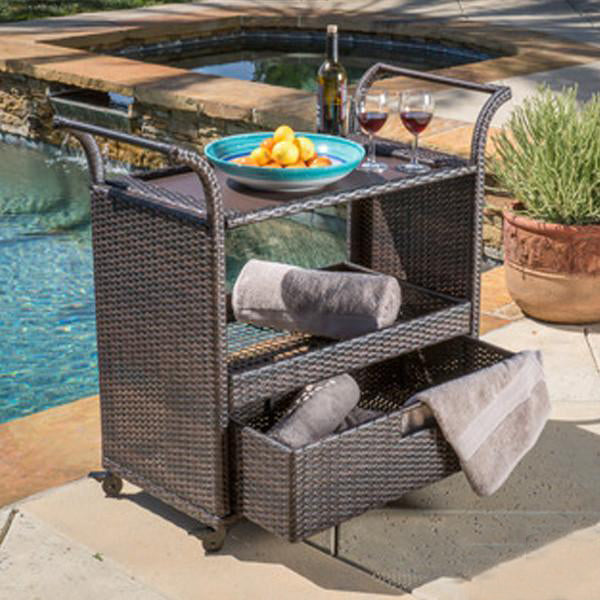 Outdoor Wicker Serving Trolley- Patio
