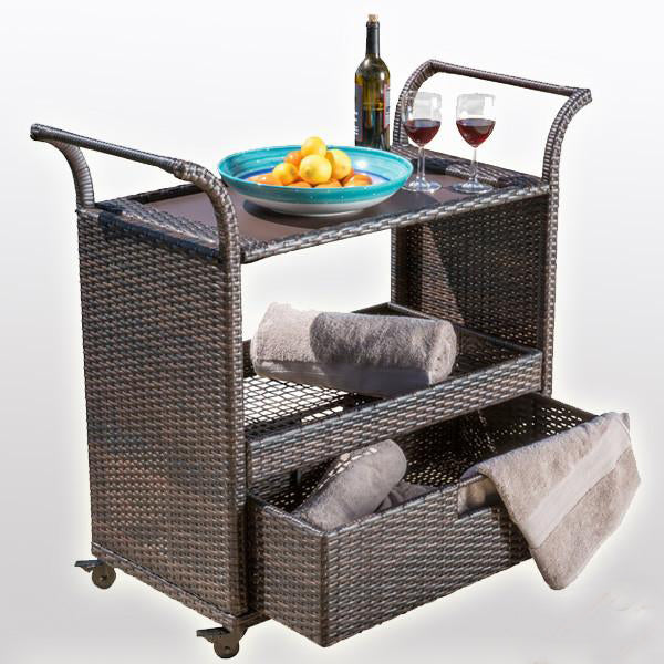 Outdoor Wicker Serving Trolley- Patio