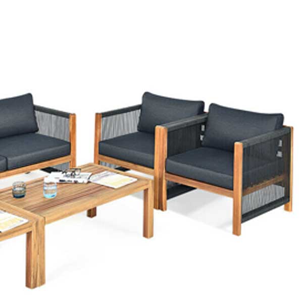 Outdoor Furniture Braided, Rope & Cord, Wood Sofa - Oasis Prime